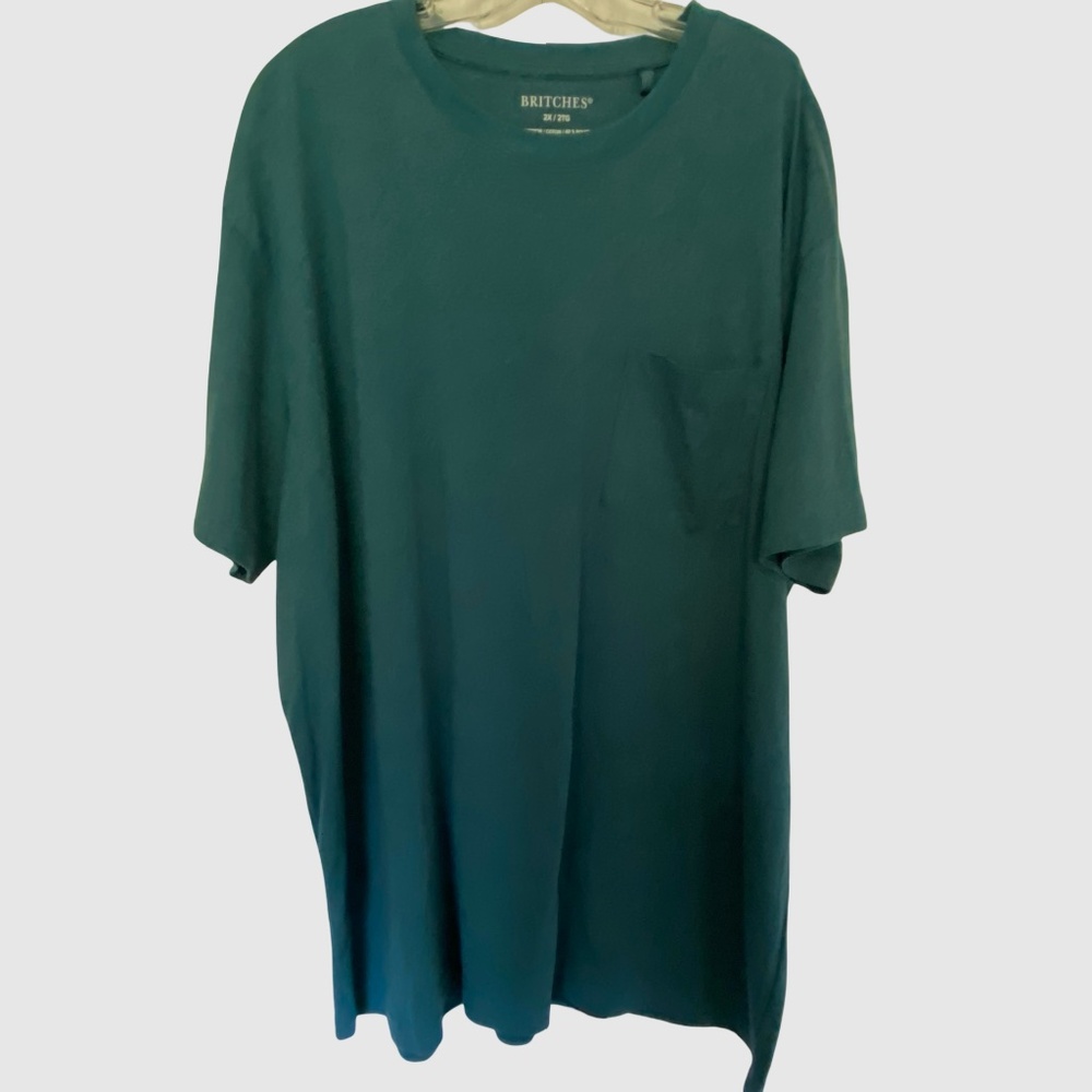 Britches Mens Green Teal Crew Neck Pocket Summer Vacation Camp T-Shirt-Sz-2X